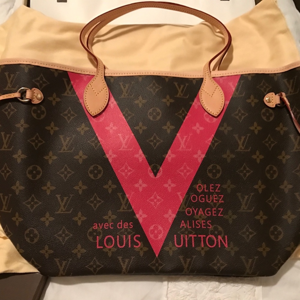 Louis Vuitton Neverfull V Mm Grenade Pink Monogram Rare Coated Canvas Limited Ed